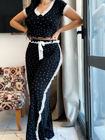 Pyjama demi manche noir étoile dentelle VADILA