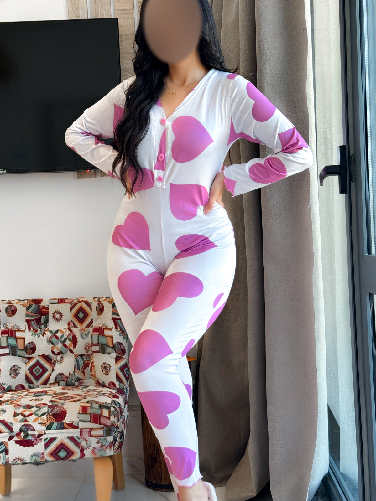 Combinaison coton motif coeur rose DARIN