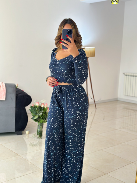 Pyjama crop-top bleu nuit femme DEER