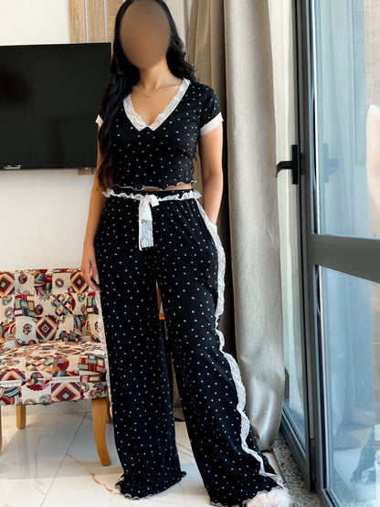Pyjama demi manche noir étoile dentelle VADILA