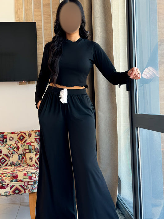 Pyjama crop-top noir femme LETICIA