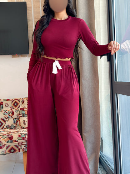 Pyjama crop-top bordeaux femme LETICIA