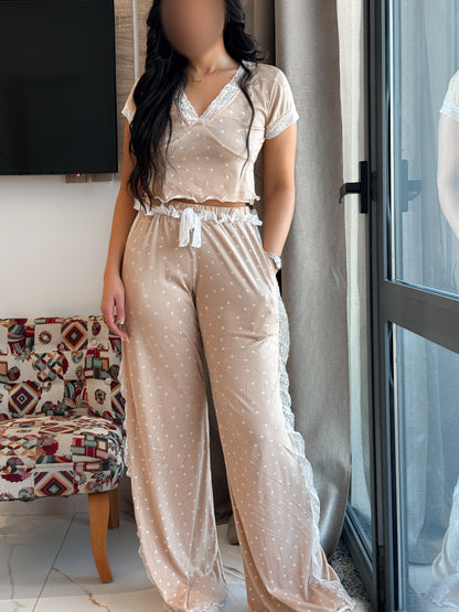 Pyjama demi manche beige étoile dentelle VADILA