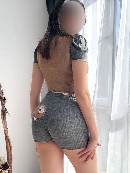 Pyjama demi manche short femme marron PLAYLAND