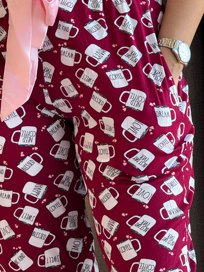 Pyjama demi manche pantalon COFFE bordeaux SANDER