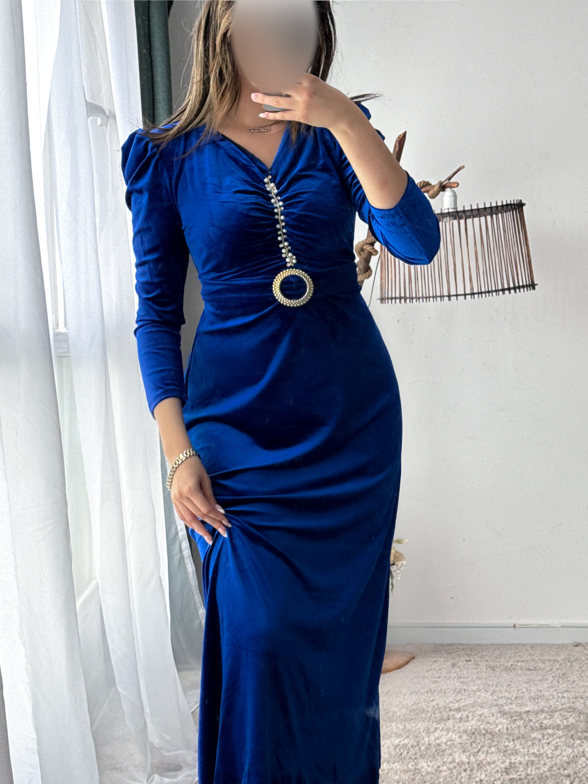 Robe d'hôtesse velours bleu roi MALAK