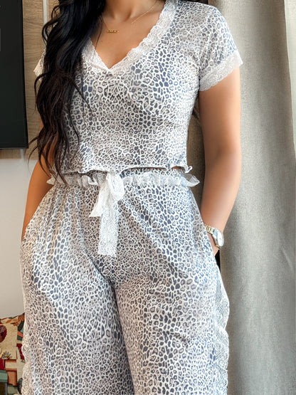 Pyjama demi manche gris léo dentelle VADILA
