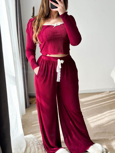 Pyjama crop-top bordeaux femme COMTESSE