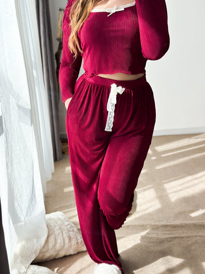 Pyjama crop-top bordeaux femme COMTESSE