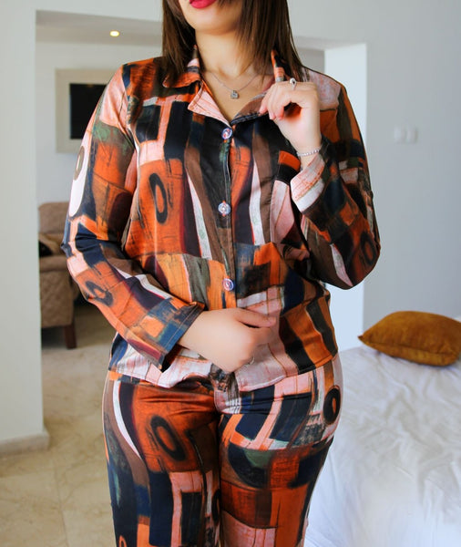 Pyjama en soie orange ABSTRACT