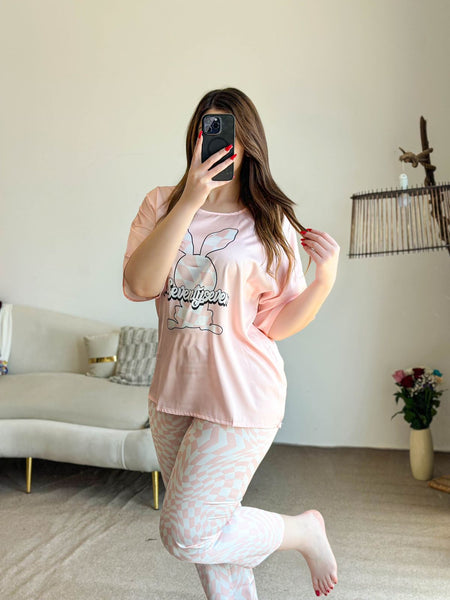 Pyjama demi-manche pantalon rose RABBIT