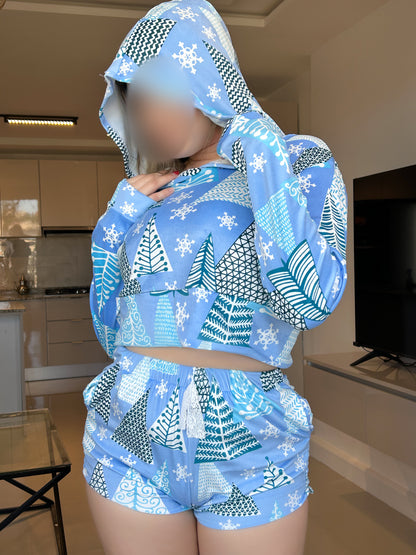 Ensemble capuche short super soft manche long bleu ODEN