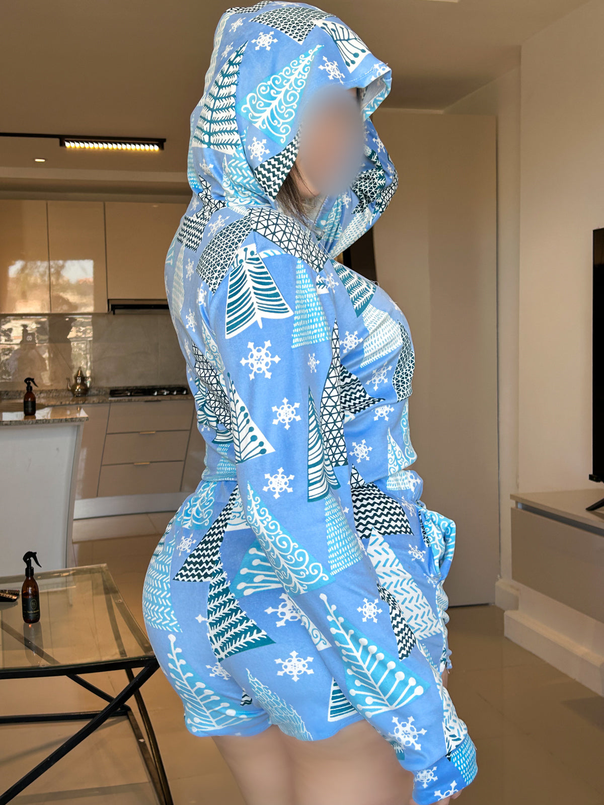 Ensemble capuche short super soft manche long bleu ODEN