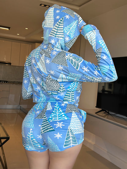 Ensemble capuche short super soft manche long bleu ODEN