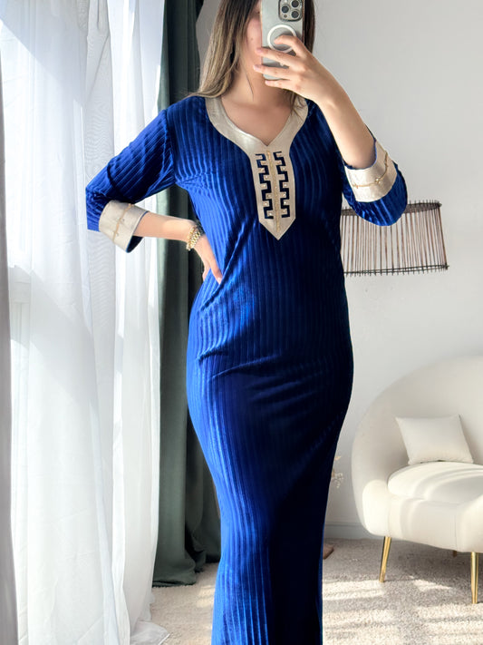 Robe d'hôtesse velours bleu roi SAMIHA