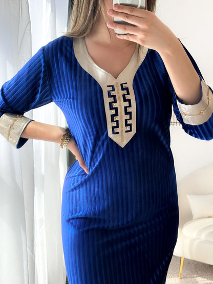 Robe d'hôtesse velours bleu roi SAMIHA