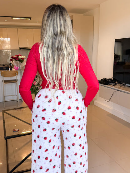 Pyjama crop-top femme rouge motif fraise FLAFFY