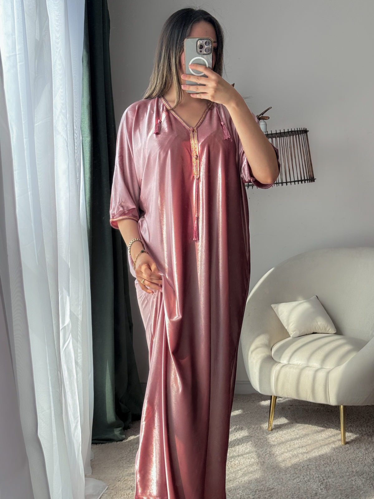 Robe d'hôtesse velours bois de rose SAMAR