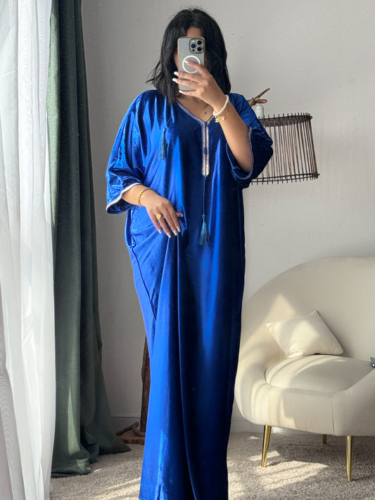 Robe d'hôtesse velours bleu roi SAMAR