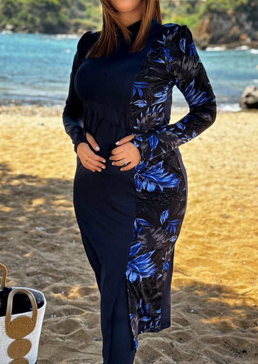 Burkini 3 pièces bleu a motif bleu CORALINE