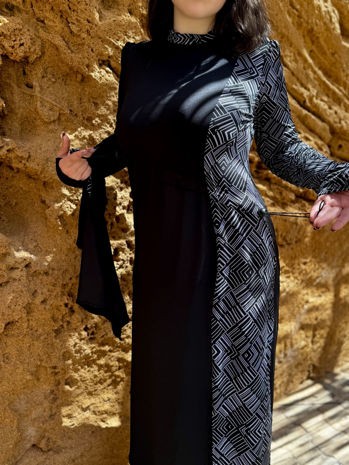 Burkini 3 pièces noir a rayure blanc CORALINE