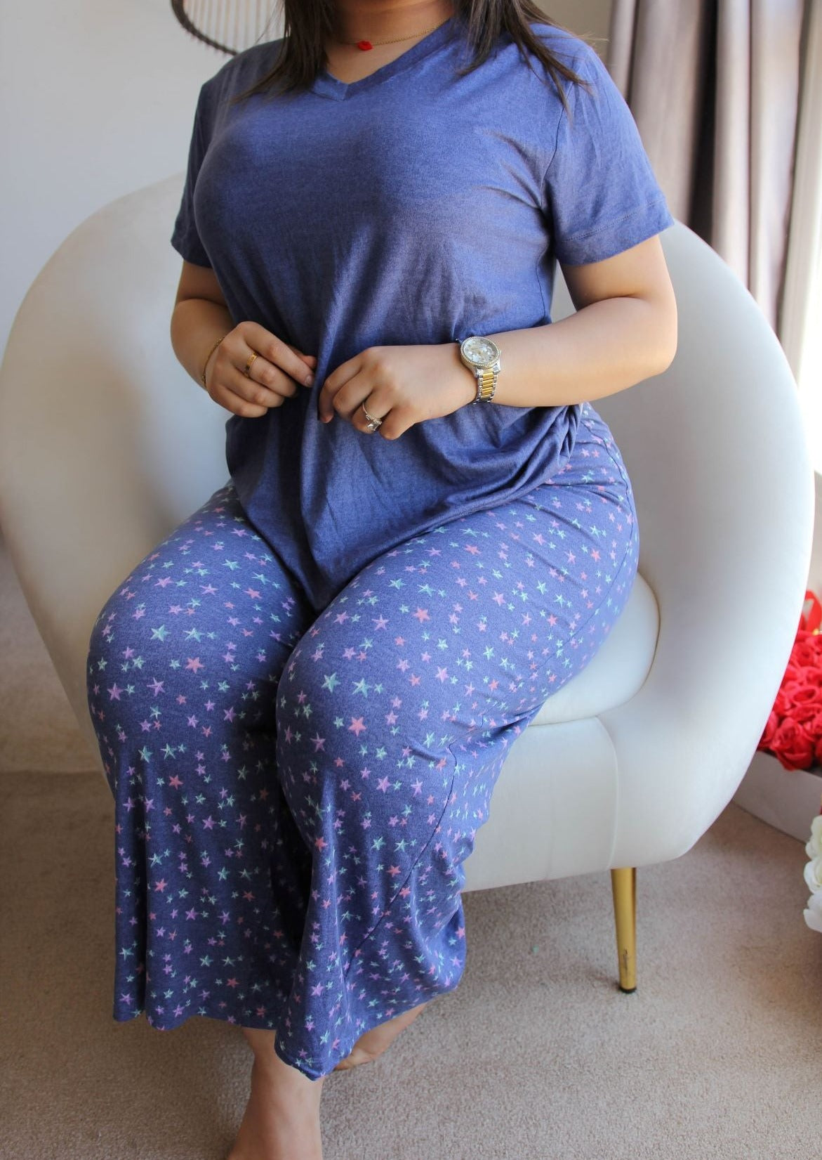 Pyjama demies manches pantalon bleu foncé BIANCA