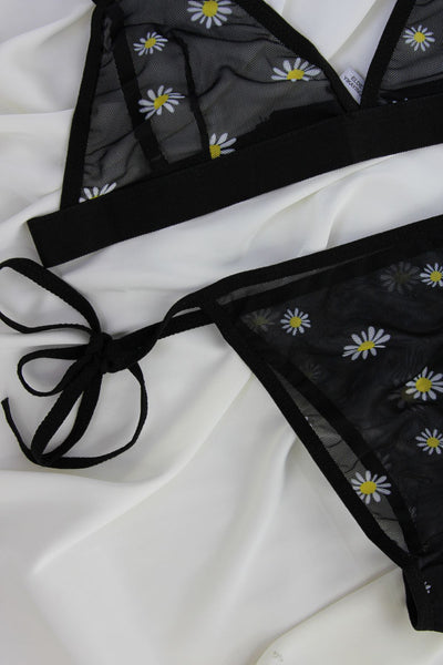 Ensemble Soutien-gorge fleuri noir PETAL