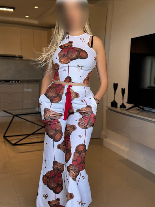 Pyjama patalon manche long blanc femme GRAND BEAR