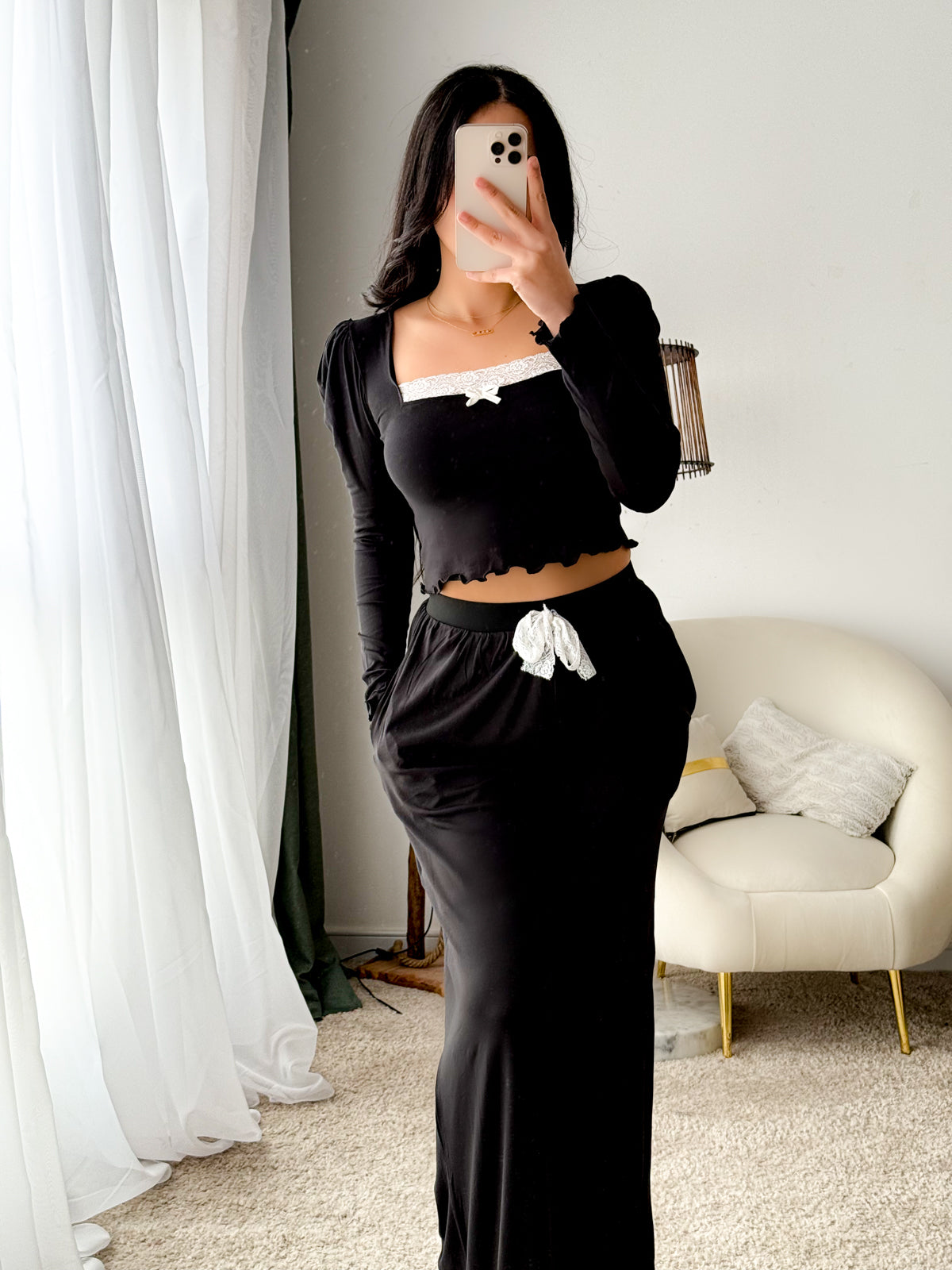 Pyjama crop-top noir femme AMARANTE