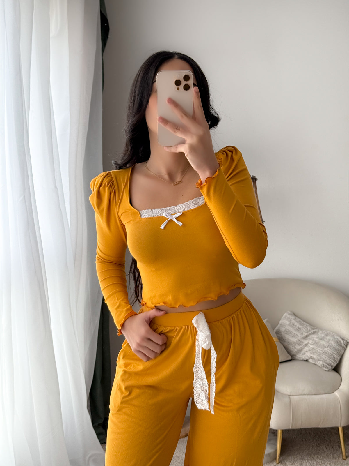 Pyjama crop-top moutarde femme AMARANTE