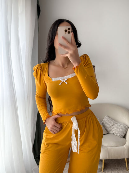 Pyjama crop-top moutarde femme AMARANTE