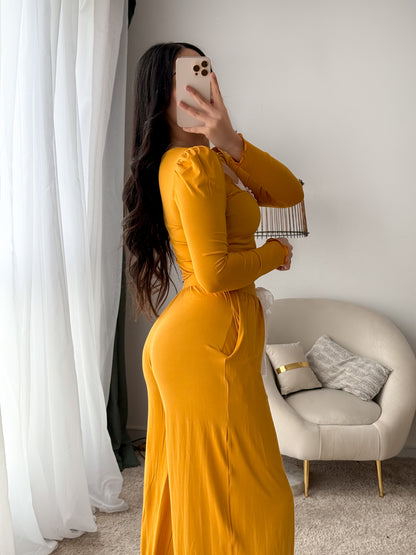 Pyjama crop-top moutarde femme AMARANTE