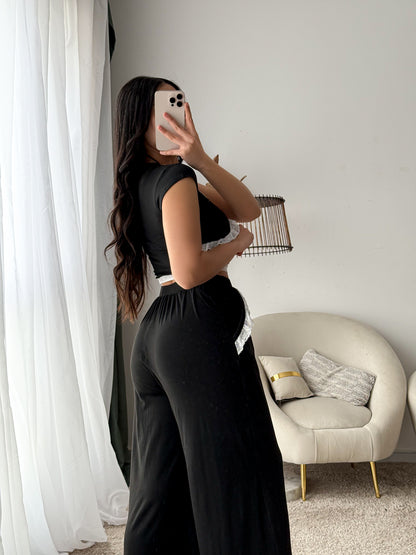 Pyjama demi manche dentelle noir CARIN