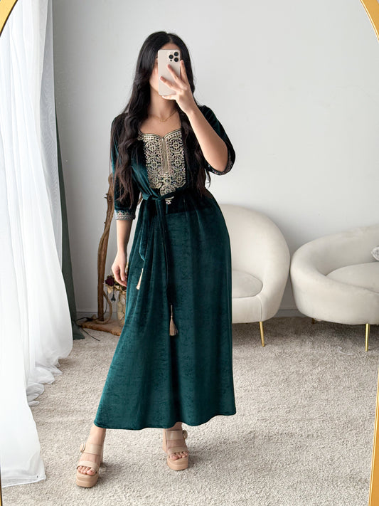 Robe d'hôtesse velours vert foncé ROFIDA