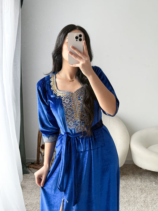 Robe d'hôtesse velours bleu roi ROFIDA