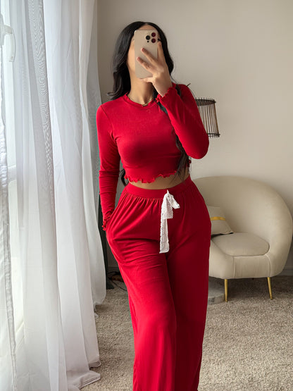 Pyjama crop-top rouge femme LETICIA
