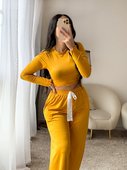 Pyjama crop-top moutarde femme LETICIA