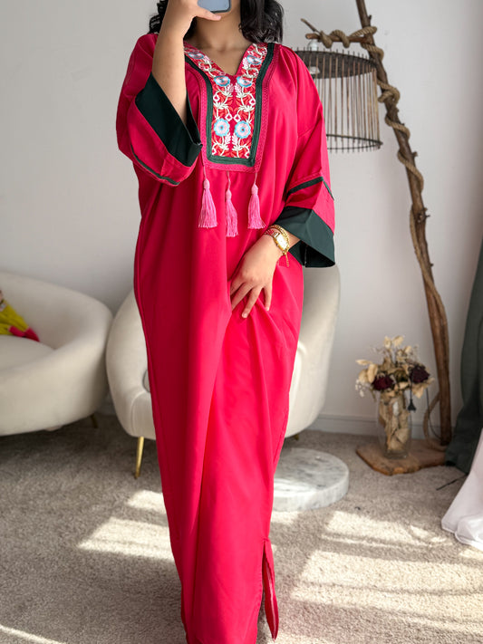 Robe d'hôtesse fushia vert foncé FLORA