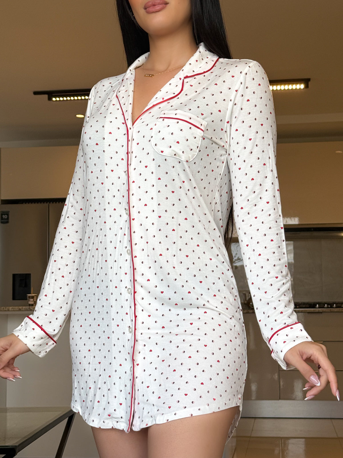 Chemise de nuit blanche a petit cœur rouge LAYANE