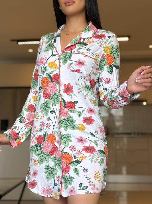 Chemise de nuit blanche a fleur rouge LAYANE