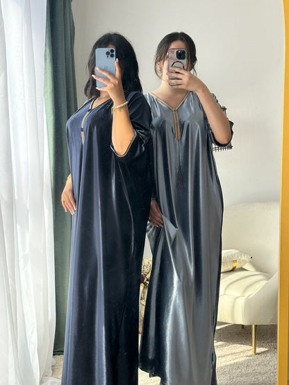 Robe d'hôtesse velours bleu nuit SAMAR