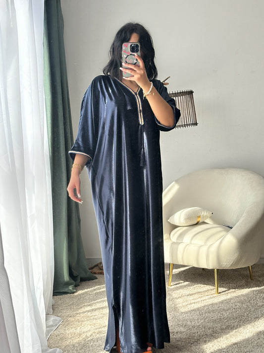 Robe d'hôtesse velours bleu nuit SAMAR