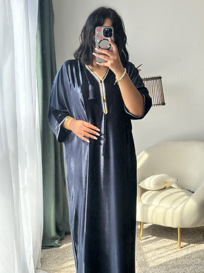 Robe d'hôtesse velours bleu nuit SAMAR