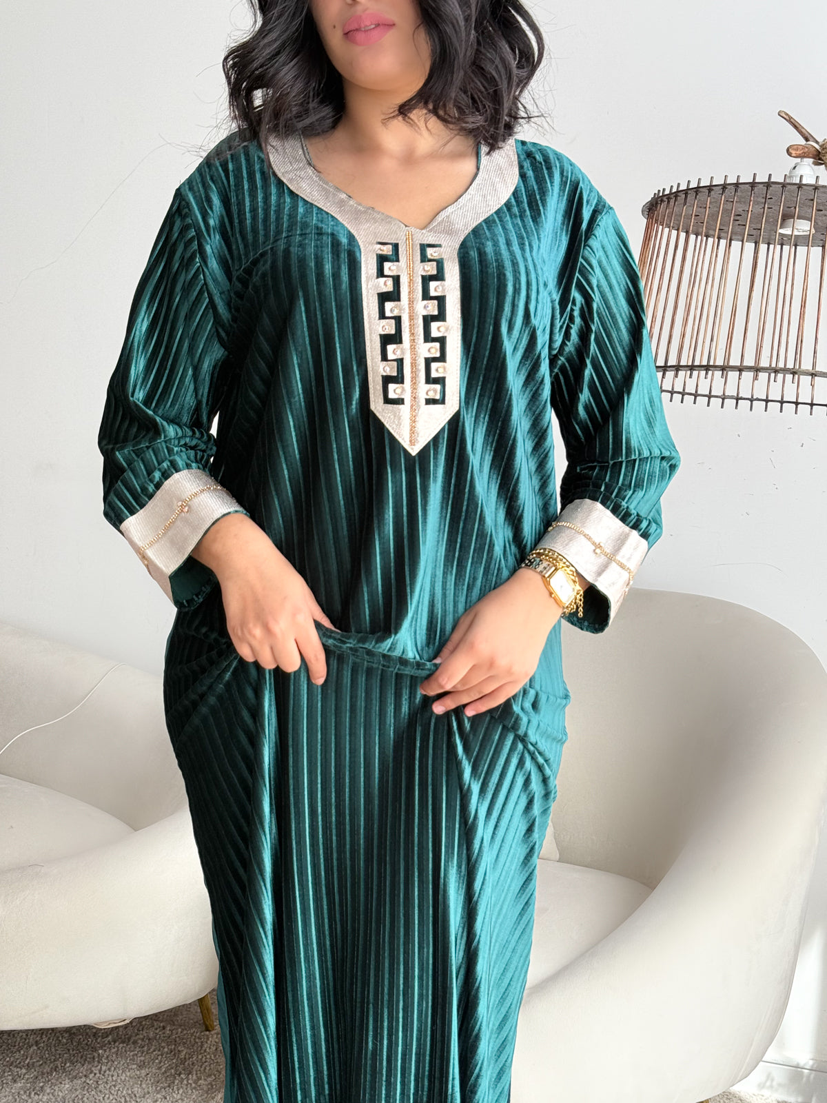 Robe d'hôtesse velours vert  SAMIHA