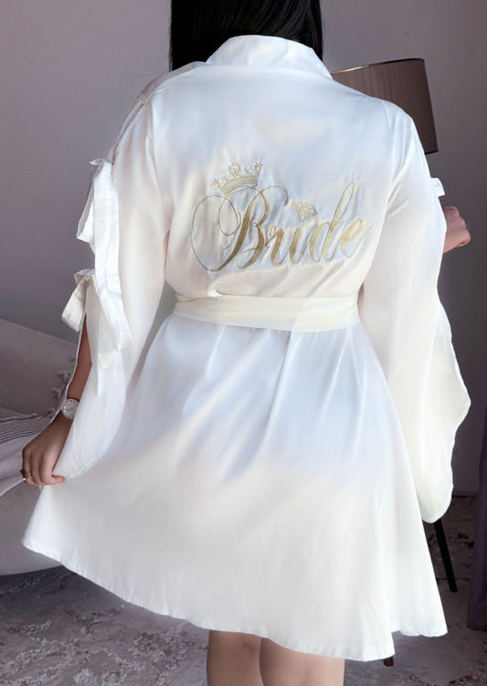 Kimono soyeux blanc brodé BRIDE