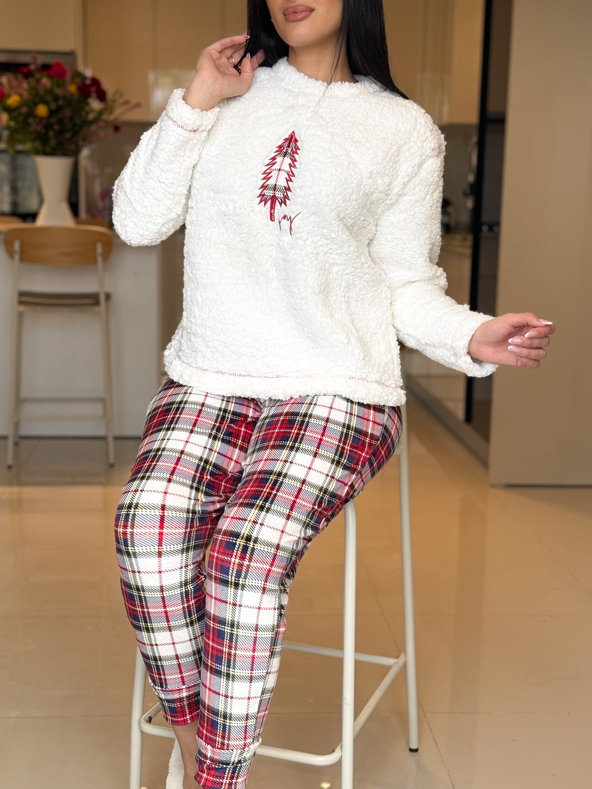 Pyjama manche long flaffy blanc arbre SYLVIA