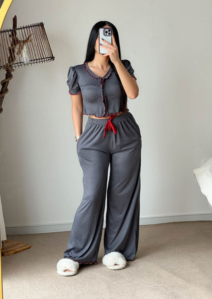 Pyjama crop-top gris femme LIATRIS