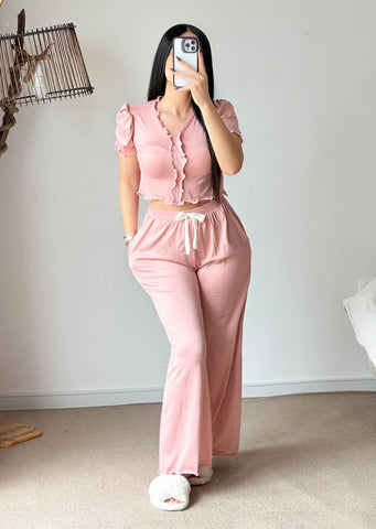 Pyjama crop-top coton rose clair femme LIATRIS