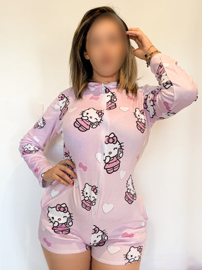 Combishort capuche soft rose LULU CATY