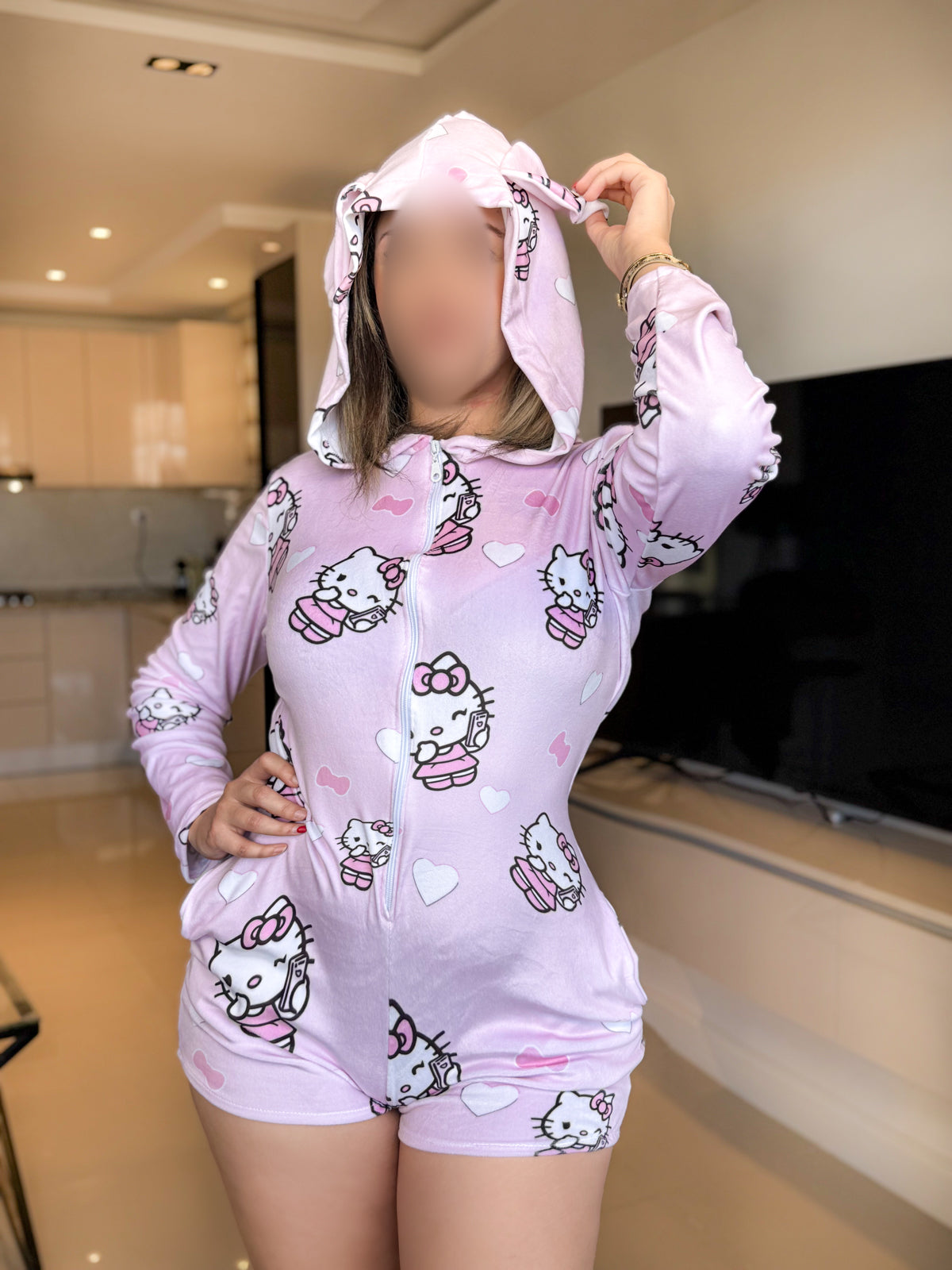 Combishort capuche soft rose LULU CATY